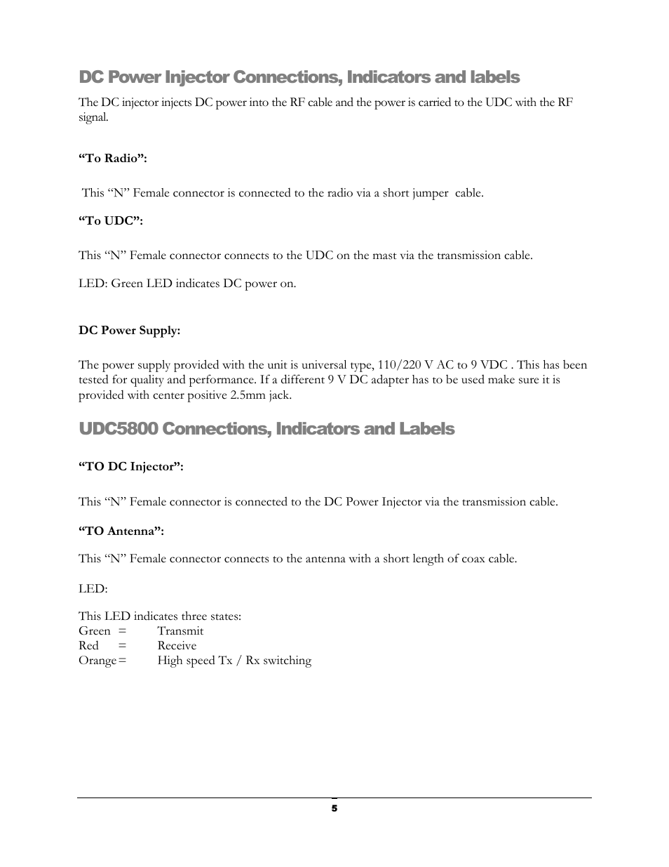 Udc5800 connections, indicators and labels | Teletronics UDC-5800H User Manual | Page 5 / 7