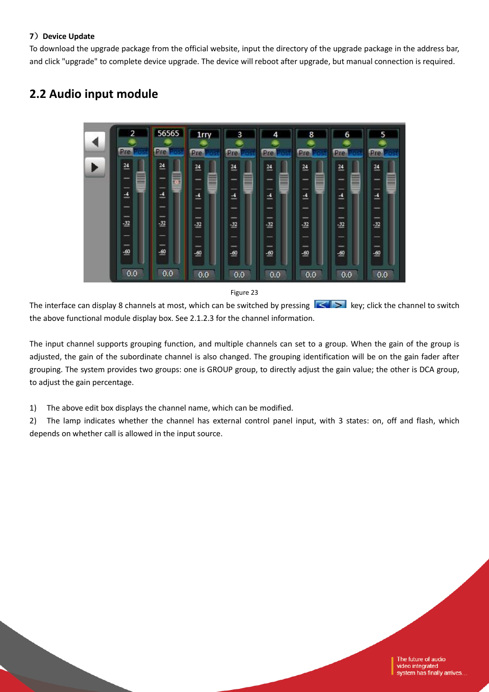 7）device update, 2 audio input module | Tendzone TYCHO T 1212/CA User Manual | Page 28 / 52