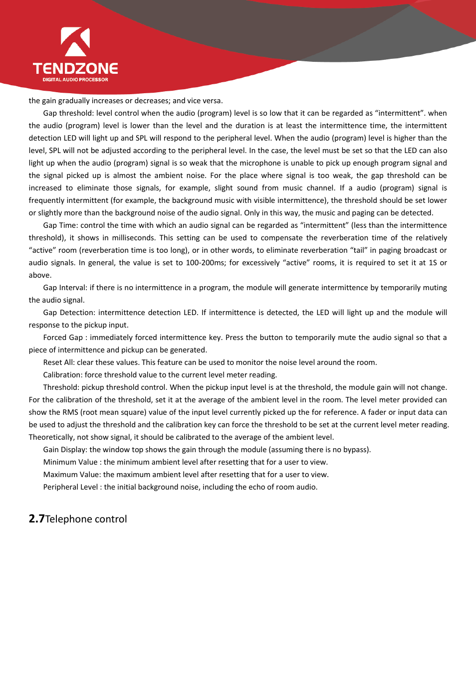 7telephone control, Telephone control | Tendzone TYCHO T 1212/CA User Manual | Page 39 / 52