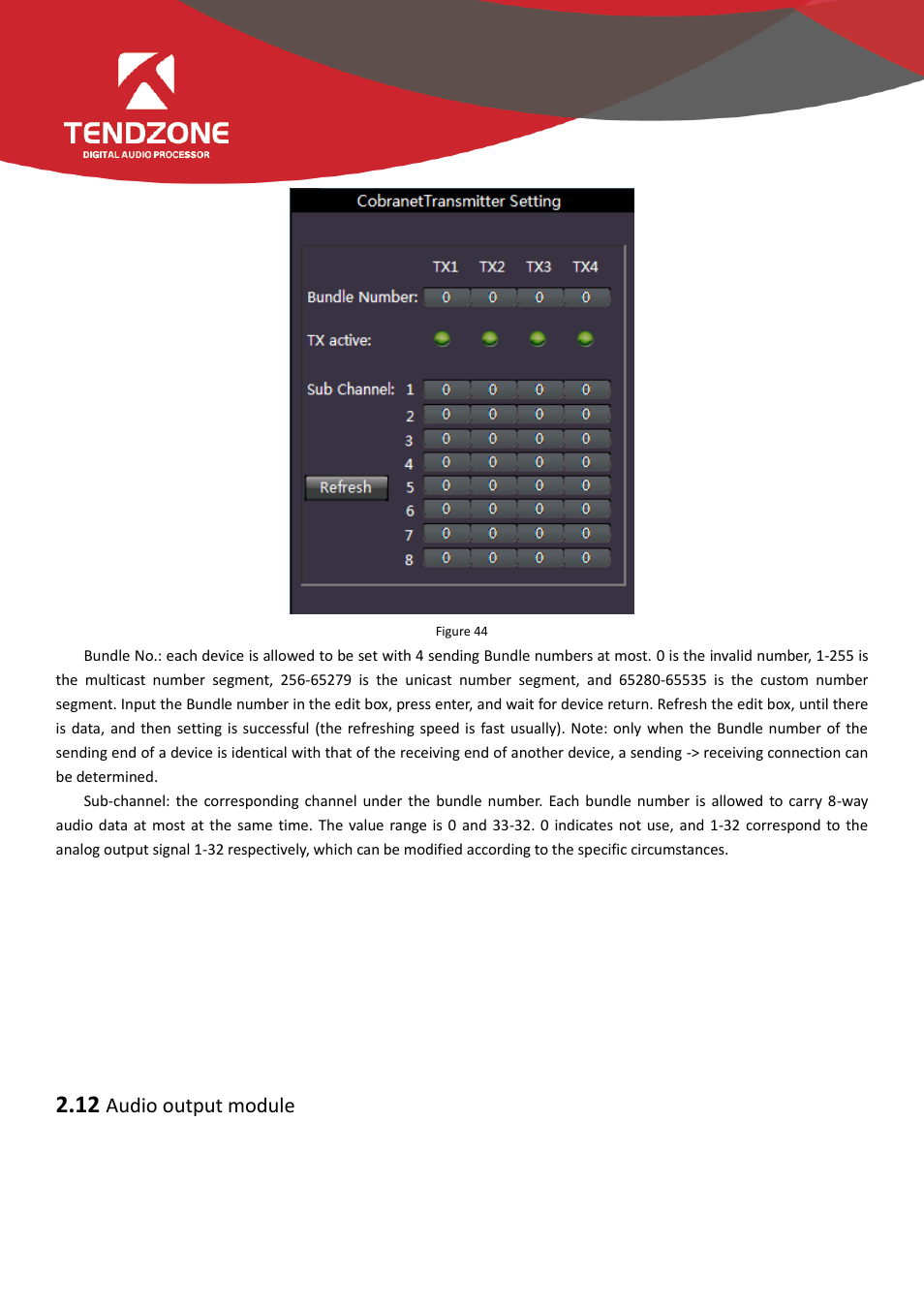 12 audio output module, Audio output module | Tendzone TYCHO T 1212/CA User Manual | Page 47 / 52