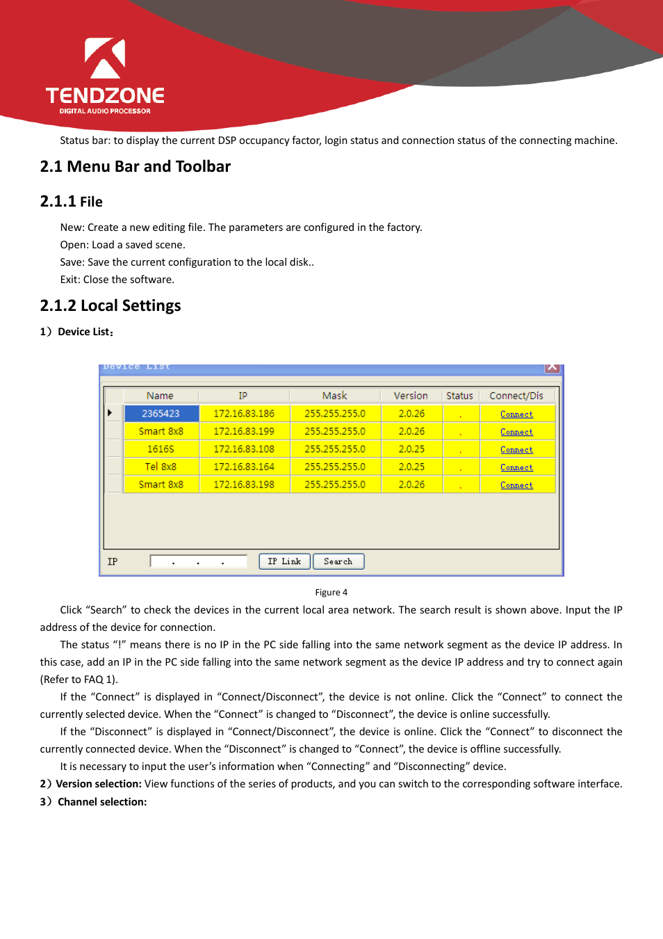 1 menu bar and toolbar, 1 file 2.1.2 local settings, 1 menu bar and toolbar 2.1.1 | 2 local settings, File | Tendzone TYCHO T 1212/CA User Manual | Page 7 / 52