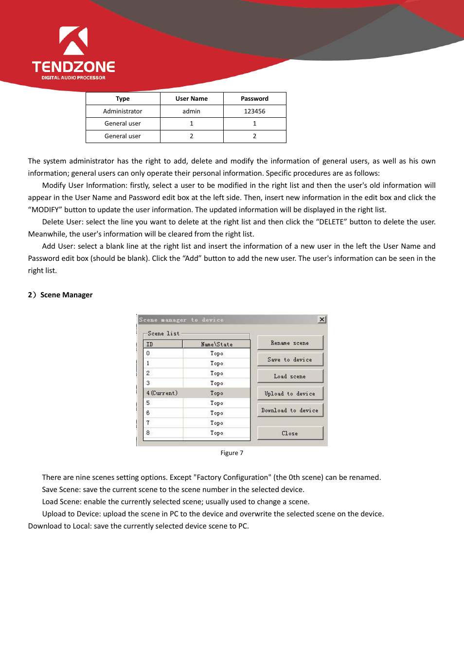 2）scene manager | Tendzone TYCHO T 1212/CA User Manual | Page 9 / 52