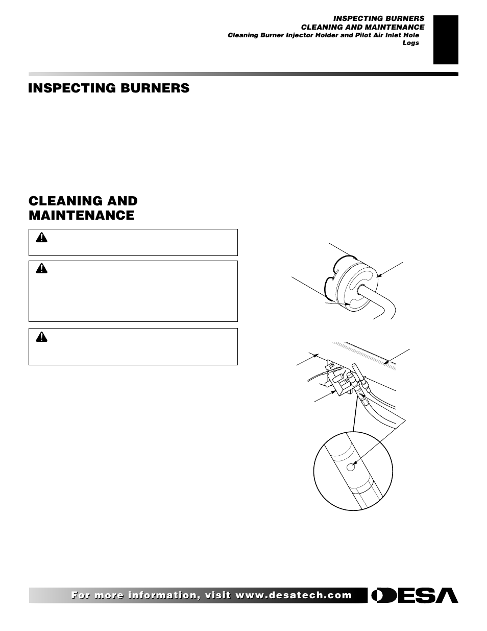 Cleaning and maintenance, Inspecting burners, Continued | Desa Tech CSNPT User Manual | Page 13 / 26
