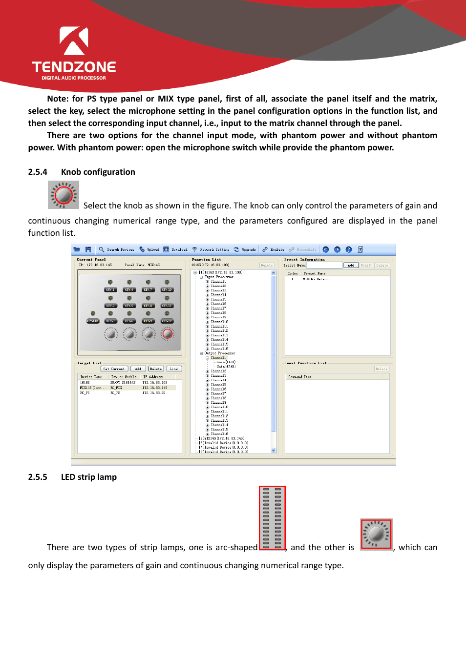 Knob configuration, Led strip lamp | Tendzone RC External Wall Control Panel User Manual | Page 13 / 20