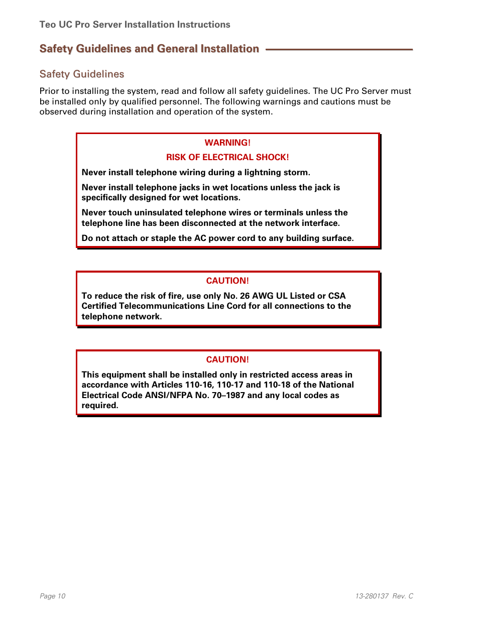 Safety guidelines and general installation, Safety guidelines | Teo UC Pro Server User Manual | Page 10 / 36