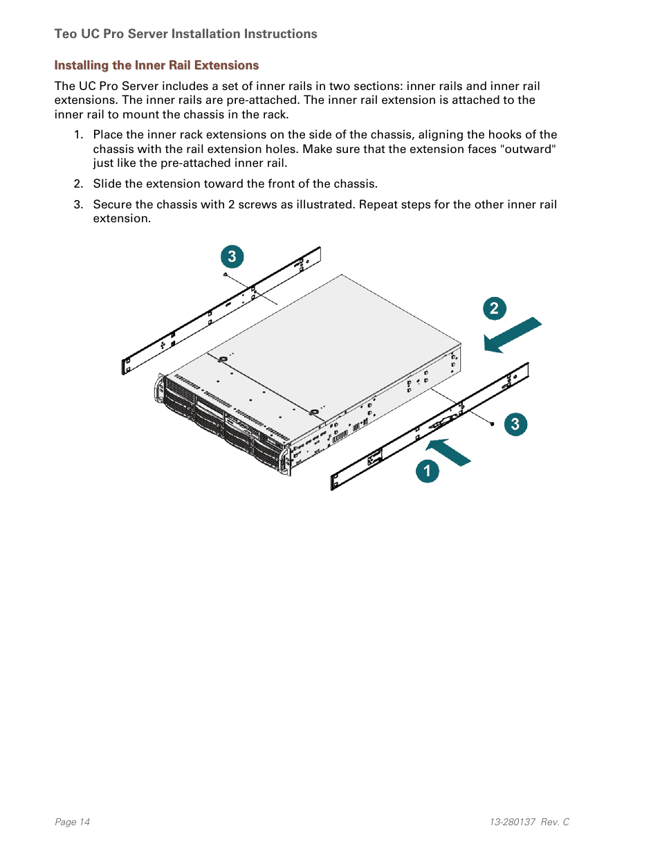 Installing the inner rail extensions | Teo UC Pro Server User Manual | Page 14 / 36