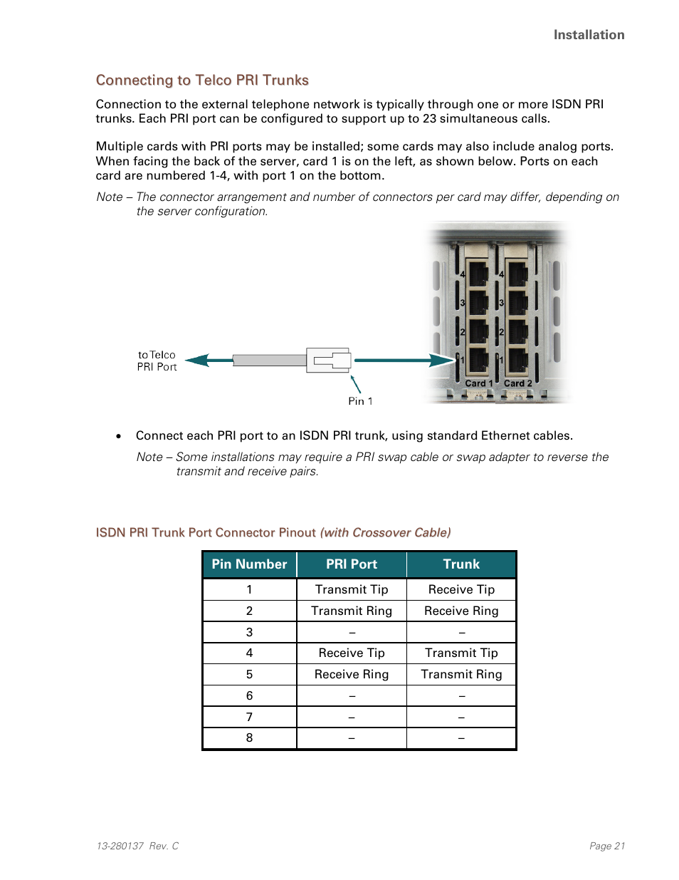 Connecting to telco pri trunks | Teo UC Pro Server User Manual | Page 21 / 36