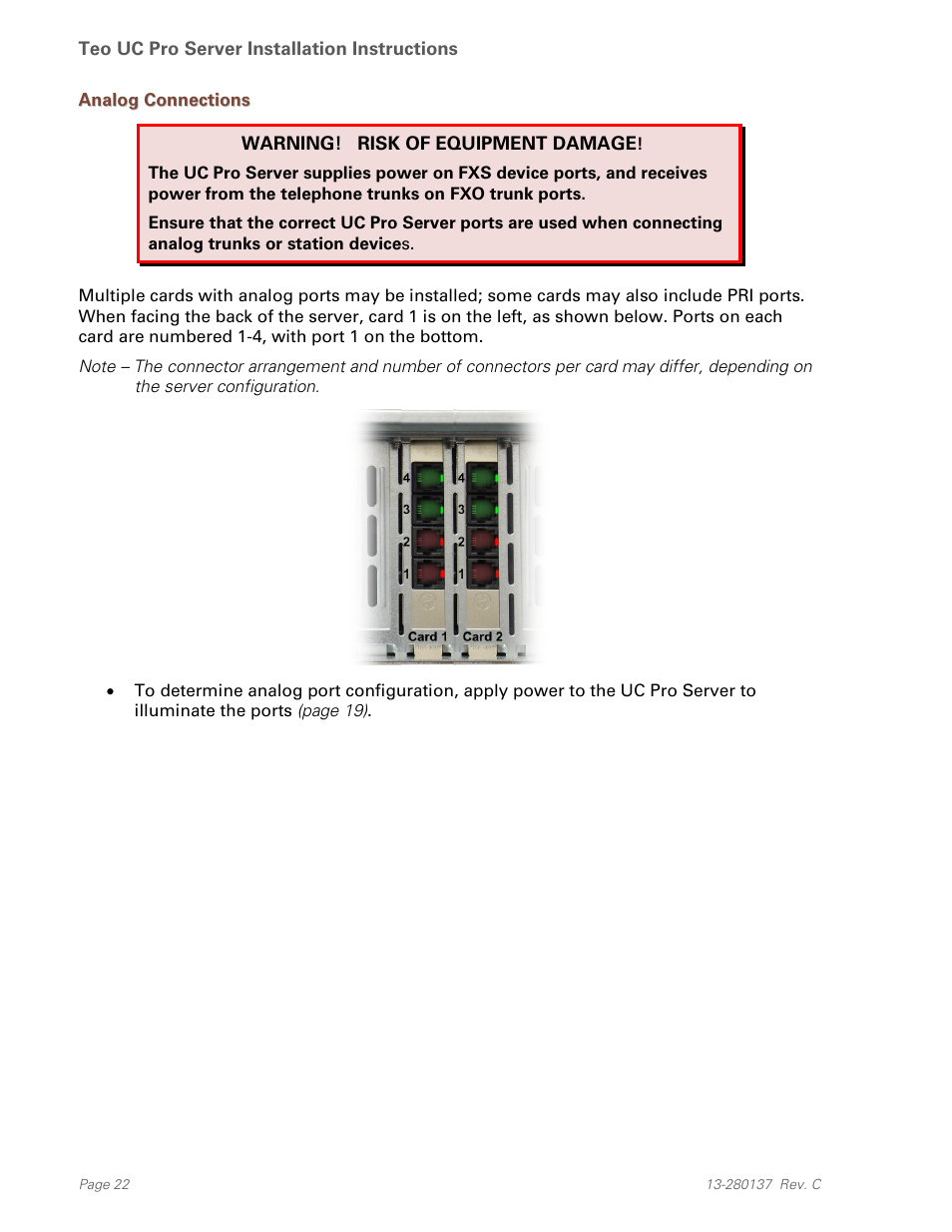 Analog connections | Teo UC Pro Server User Manual | Page 22 / 36