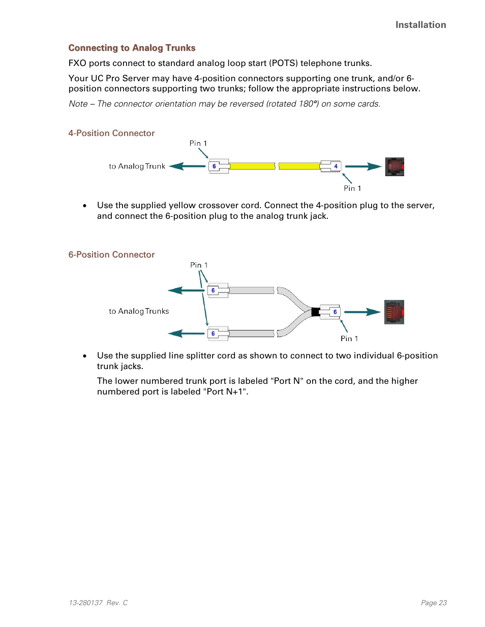 Connecting to analog trunks, Position connector | Teo UC Pro Server User Manual | Page 23 / 36