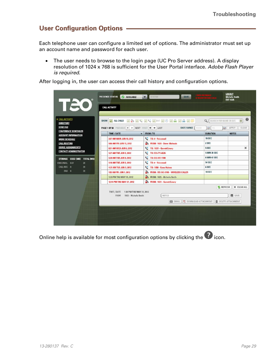 User configuration options | Teo UC Pro Server User Manual | Page 29 / 36