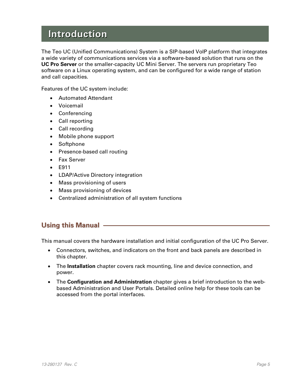 Introduction, Using this manual | Teo UC Pro Server User Manual | Page 5 / 36