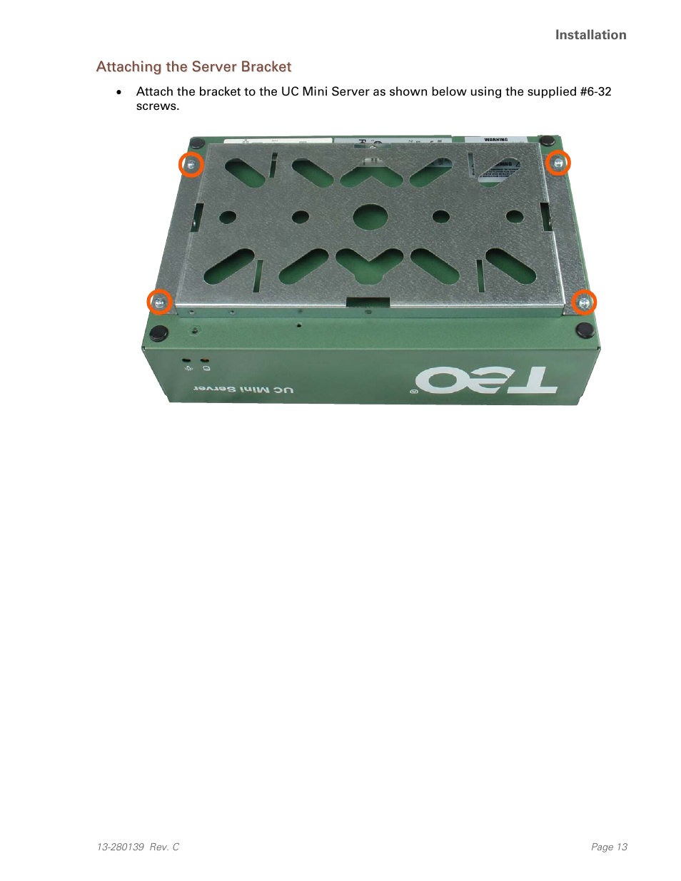 Attaching the server bracket | Teo UC Mini Server User Manual | Page 13 / 32