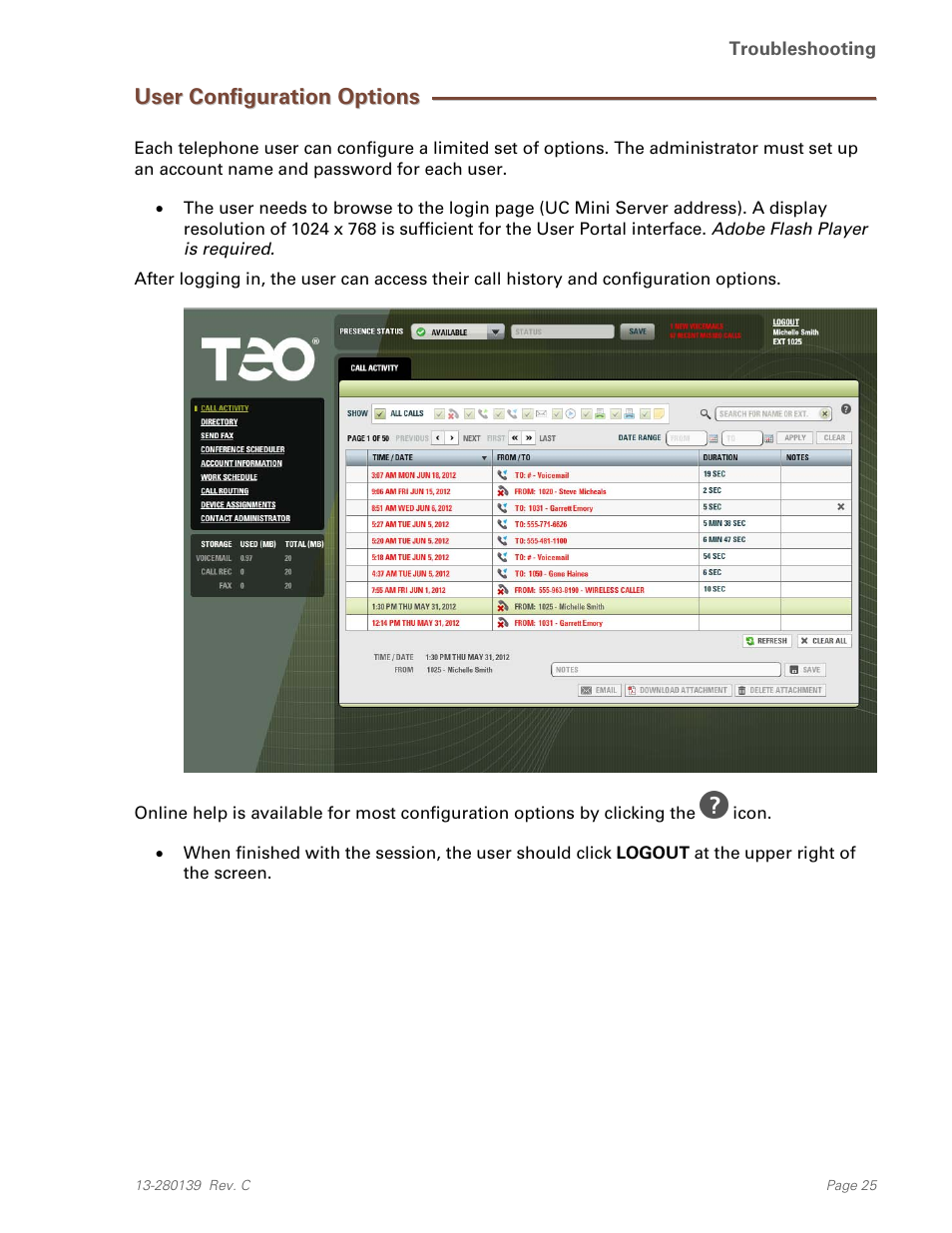 User configuration options | Teo UC Mini Server User Manual | Page 25 / 32