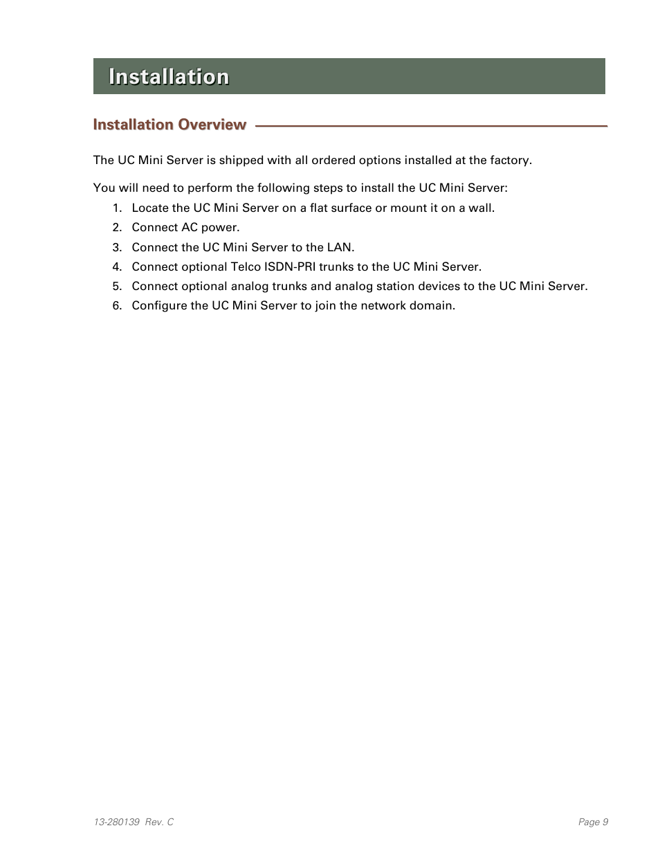 Installation, Installation overview | Teo UC Mini Server User Manual | Page 9 / 32