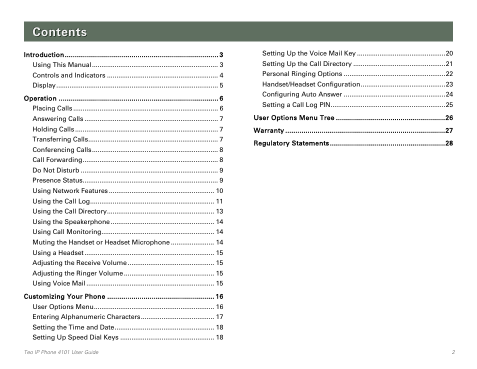 Teo IP Phone 4101 User Manual | Page 2 / 30