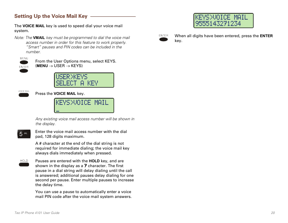 Setting up the voice mail key | Teo IP Phone 4101 User Manual | Page 20 / 30