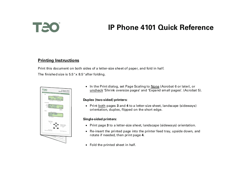 Teo IP Phone 4101 Quick Start User Manual | 4 pages