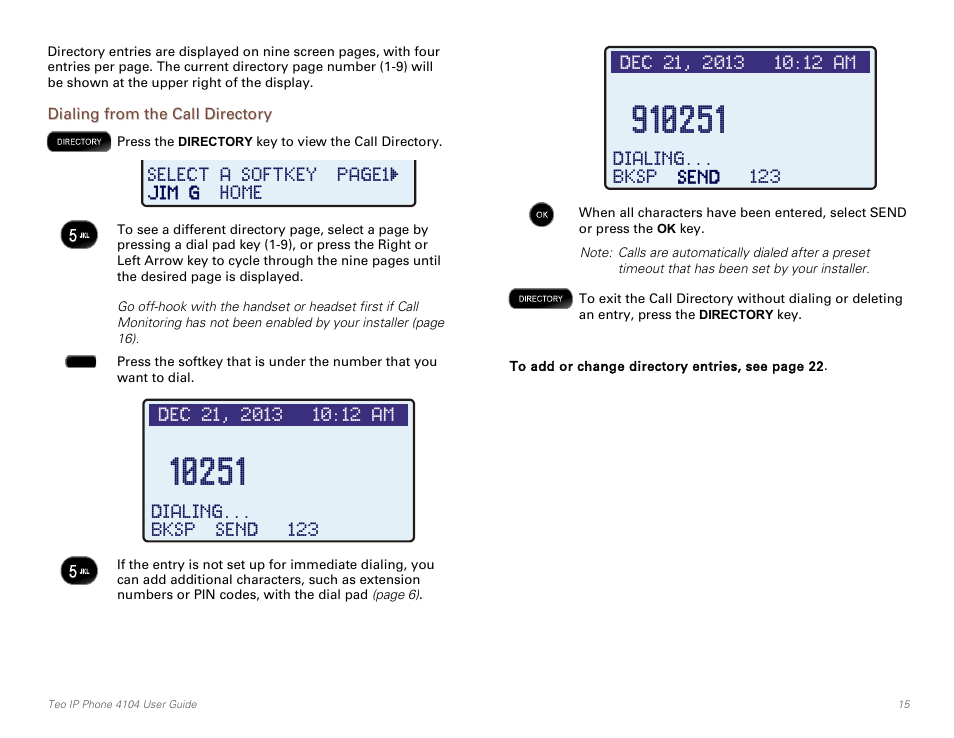 Dialing from the call directory | Teo IP Phone 4104 User Manual | Page 15 / 32
