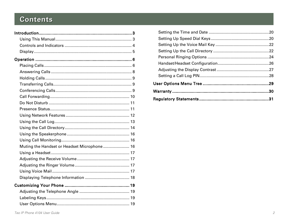 Teo IP Phone 4104 User Manual | Page 2 / 32