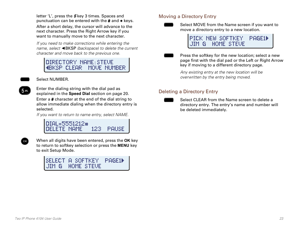 Moving a directory entry, Deleting a directory entry | Teo IP Phone 4104 User Manual | Page 23 / 32