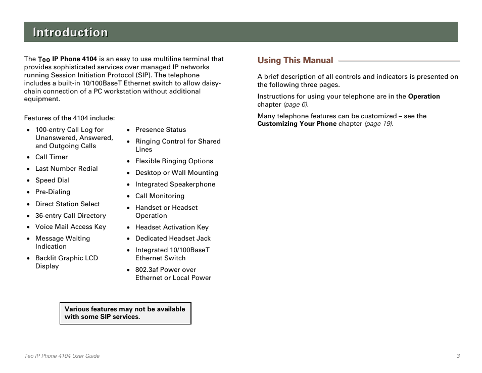 Introduction, Using this manual | Teo IP Phone 4104 User Manual | Page 3 / 32