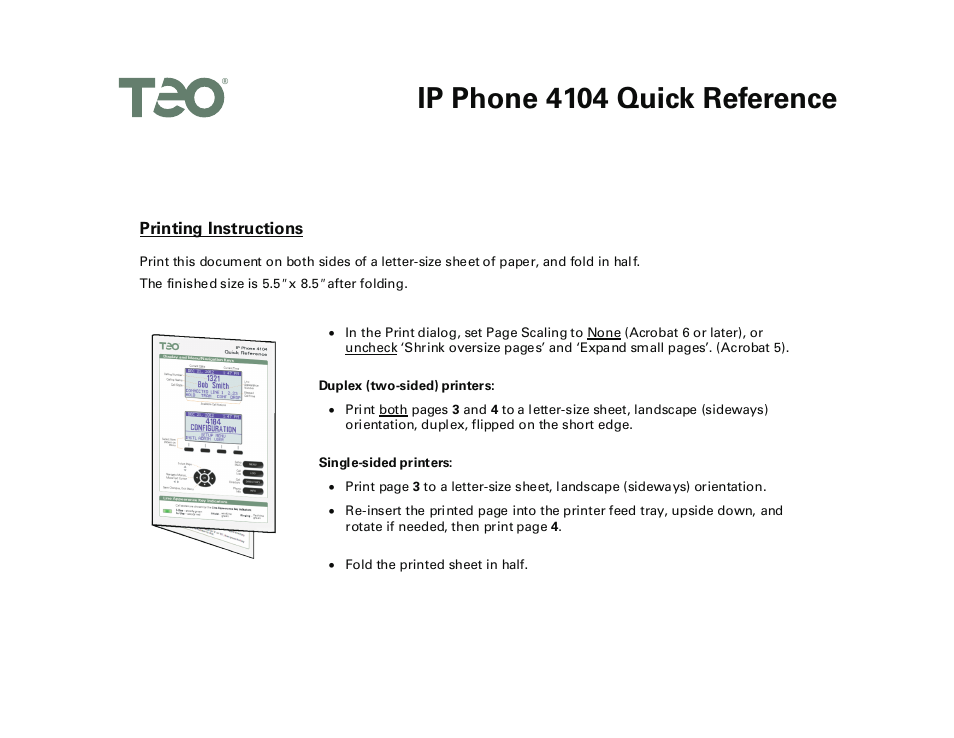 Teo IP Phone 4104 Quick Start User Manual | 4 pages