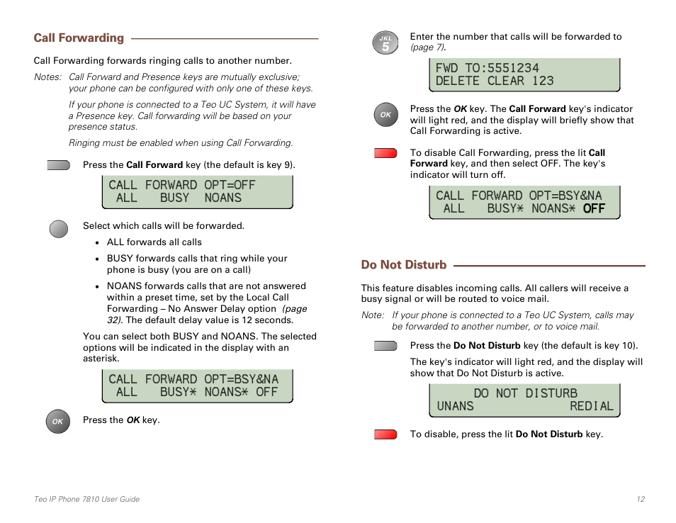 Call forwarding, Do not disturb | Teo IP Phone 7810 User Manual | Page 12 / 40