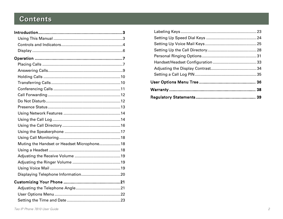 Teo IP Phone 7810 User Manual | Page 2 / 40