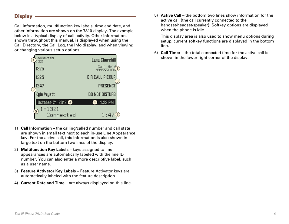 Display | Teo IP Phone 7810 User Manual | Page 6 / 40