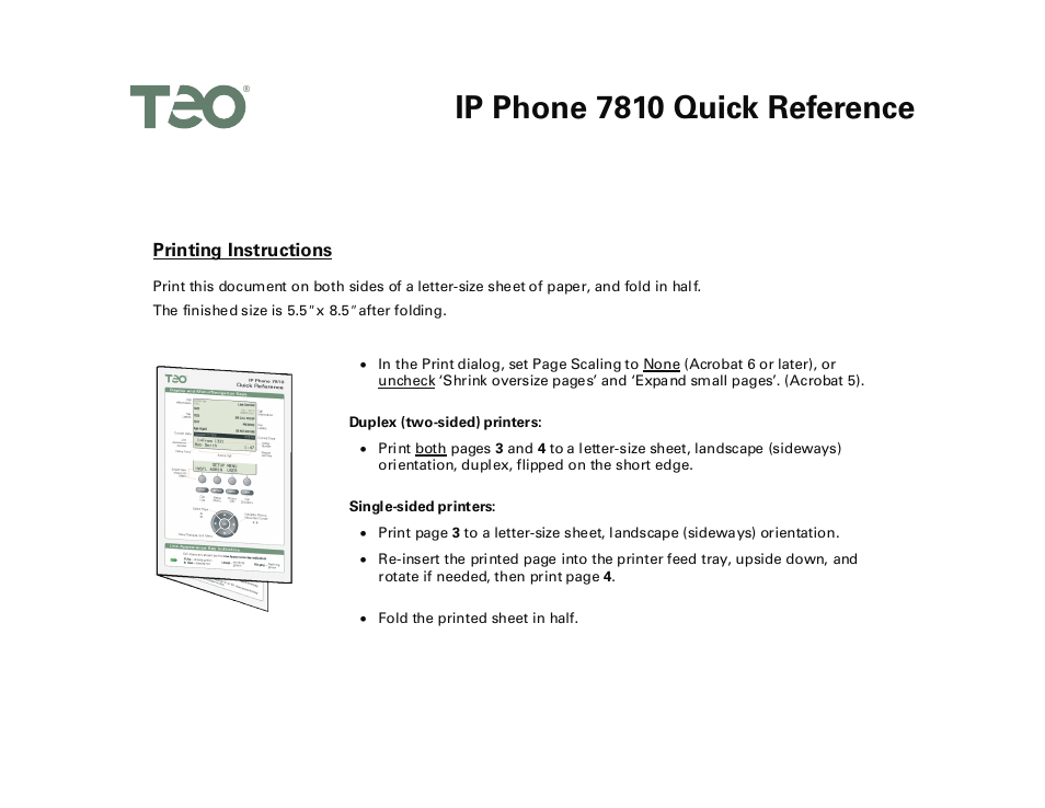 Teo IP Phone 7810 Quick Start User Manual | 4 pages