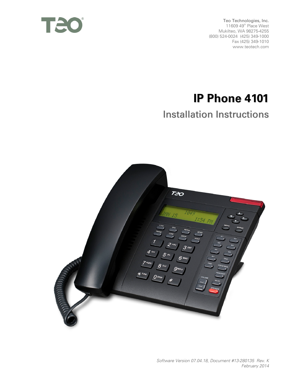 Teo IP Phone 4101 Installation User Manual | 72 pages