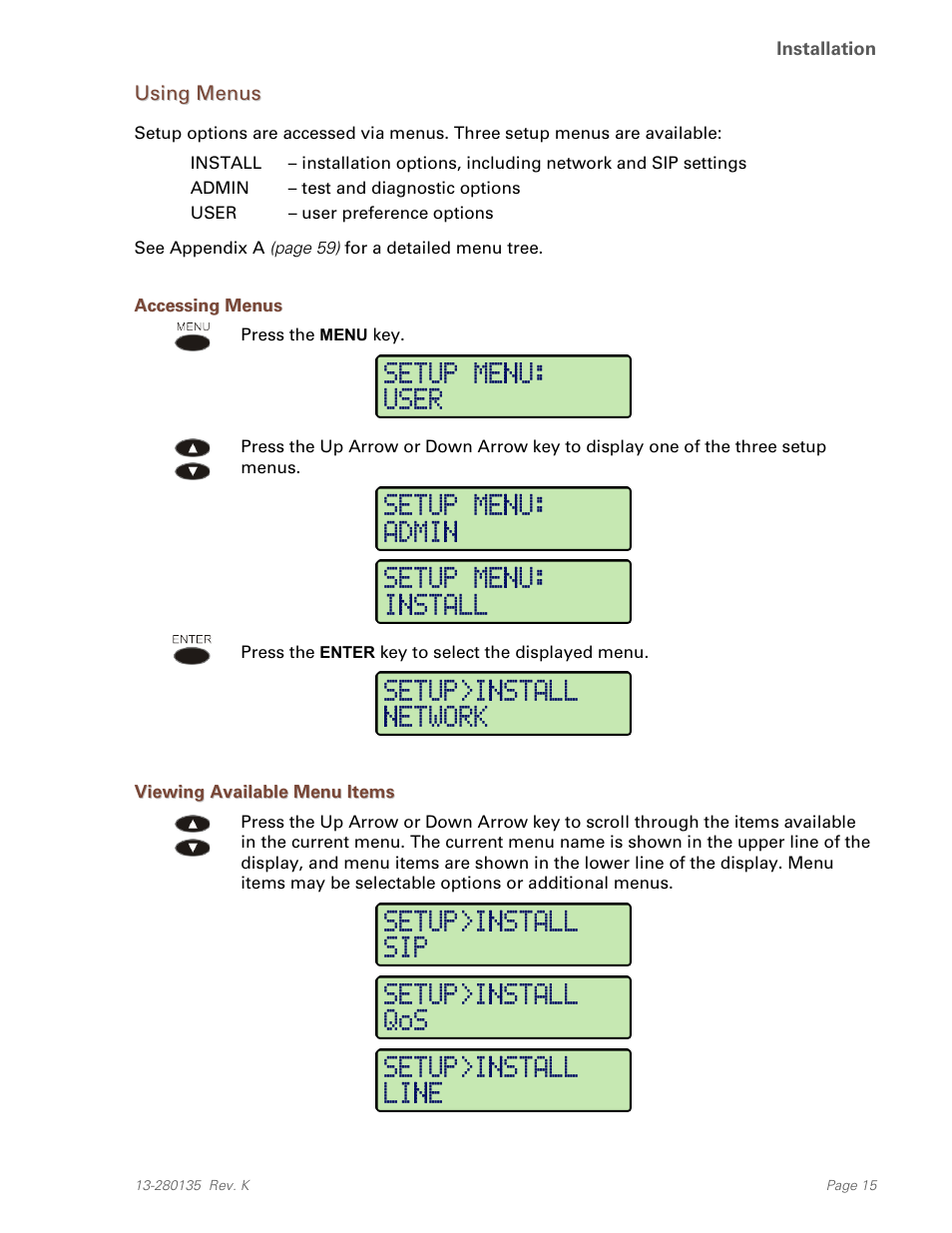 Using menus, Accessing menus, Viewing available menu items | Teo IP Phone 4101 Installation User Manual | Page 15 / 72