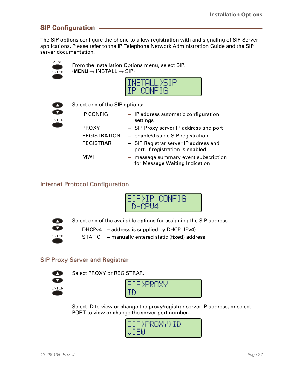 Sip configuration, Internet protocol configuration, Sip proxy server and registrar | Teo IP Phone 4101 Installation User Manual | Page 27 / 72