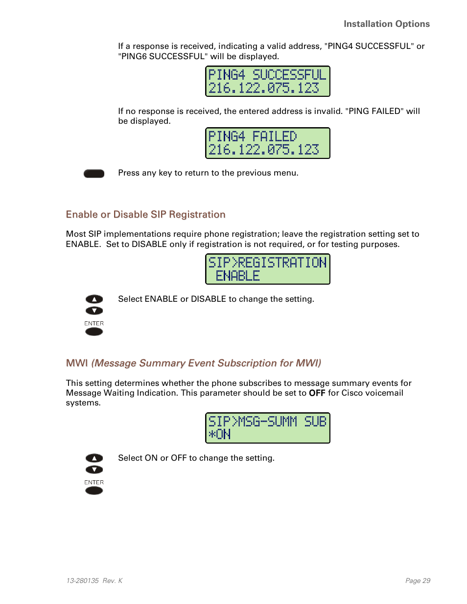 Enable or disable sip registration, Mwi (message summary event subscription for mwi) | Teo IP Phone 4101 Installation User Manual | Page 29 / 72