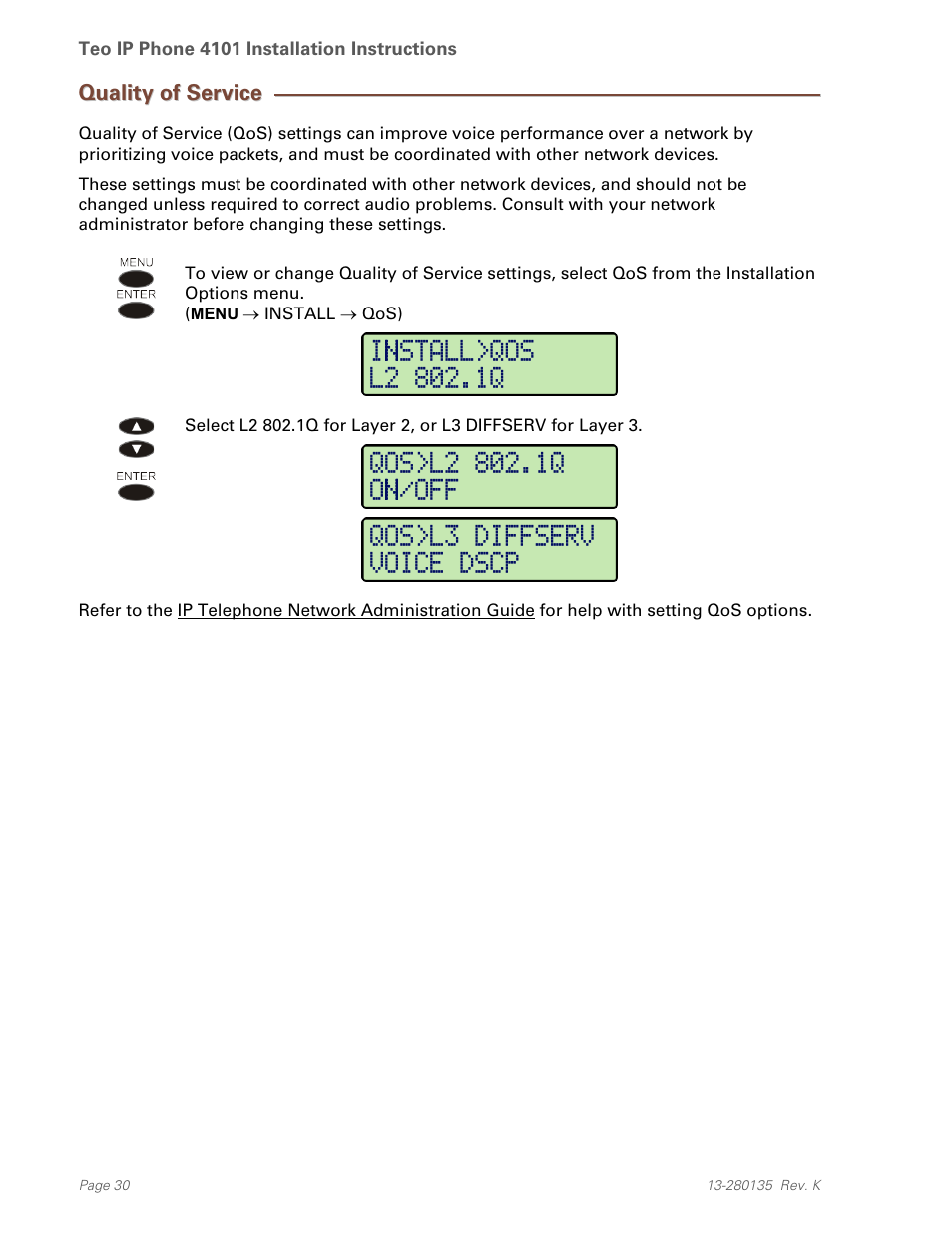 Quality of service | Teo IP Phone 4101 Installation User Manual | Page 30 / 72