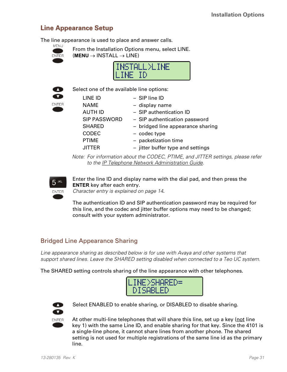 Line appearance setup, Bridged line appearance sharing | Teo IP Phone 4101 Installation User Manual | Page 31 / 72