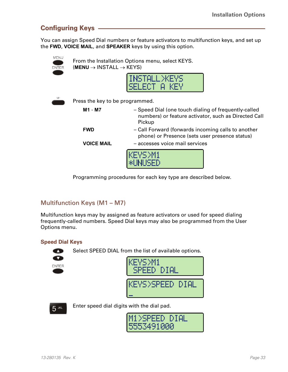 Configuring keys, Multifunction keys (m1 – m7), Speed dial keys | Teo IP Phone 4101 Installation User Manual | Page 33 / 72