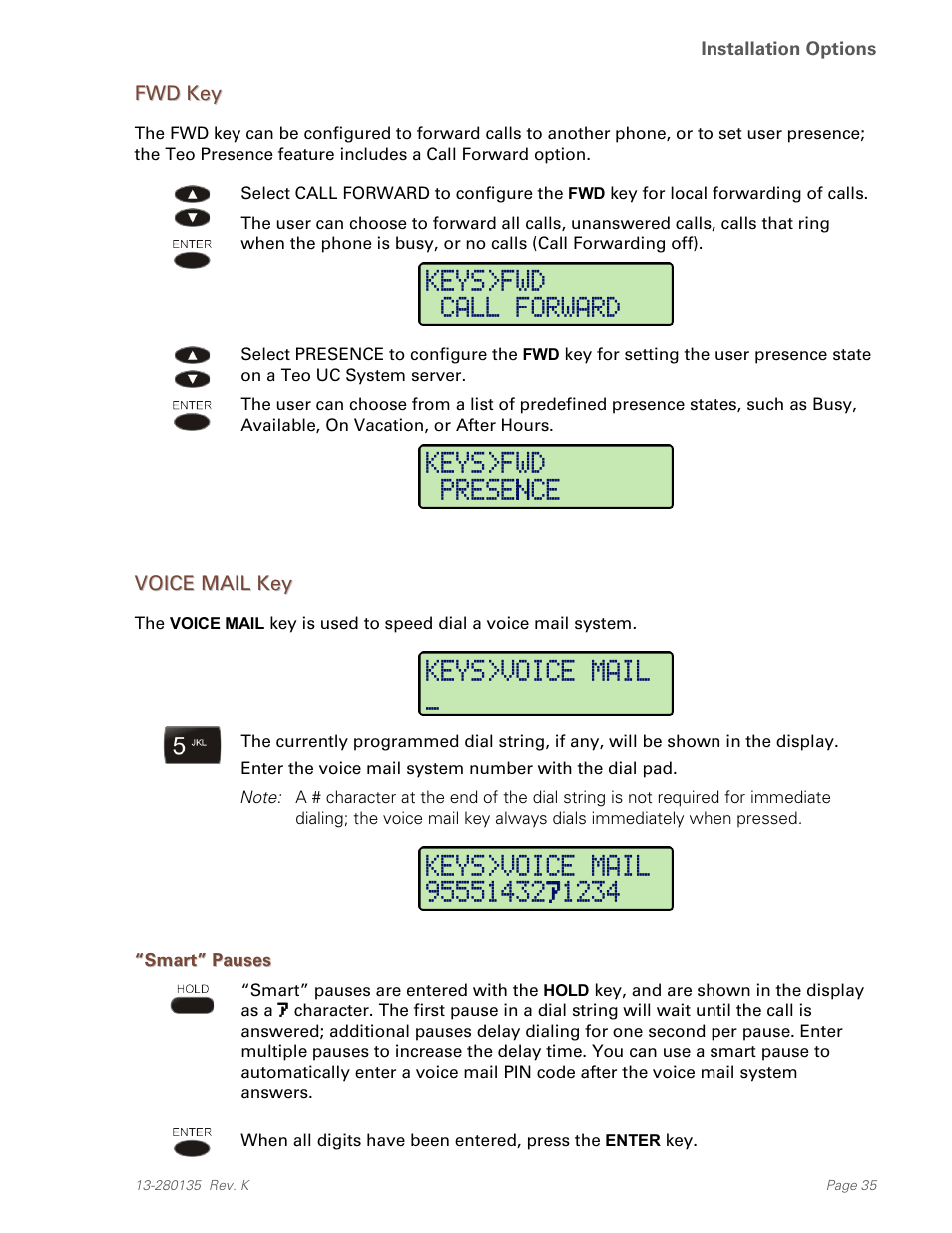 Fwd key, Voice mail key, Smart” pauses | Teo IP Phone 4101 Installation User Manual | Page 35 / 72