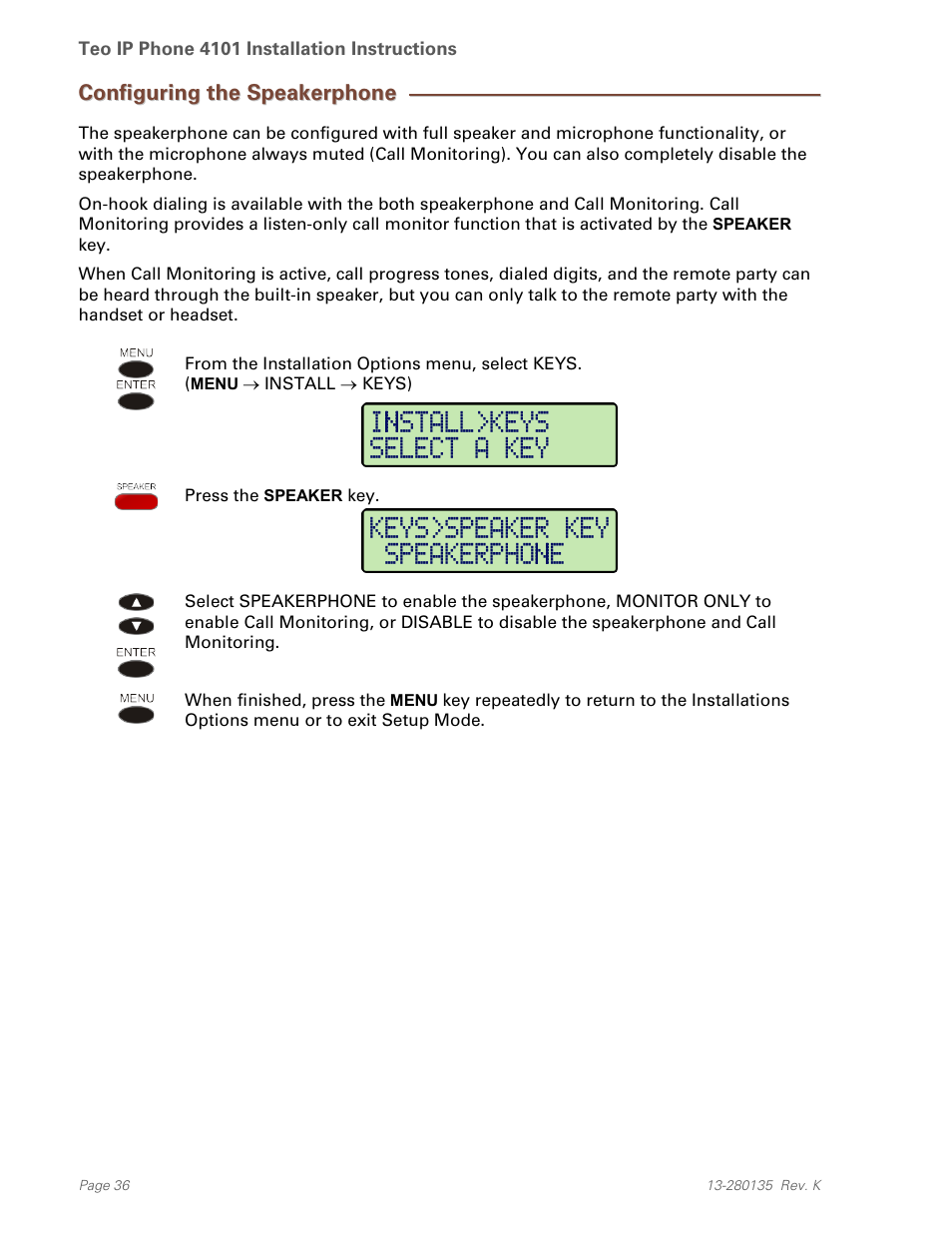 Configuring the speakerphone | Teo IP Phone 4101 Installation User Manual | Page 36 / 72