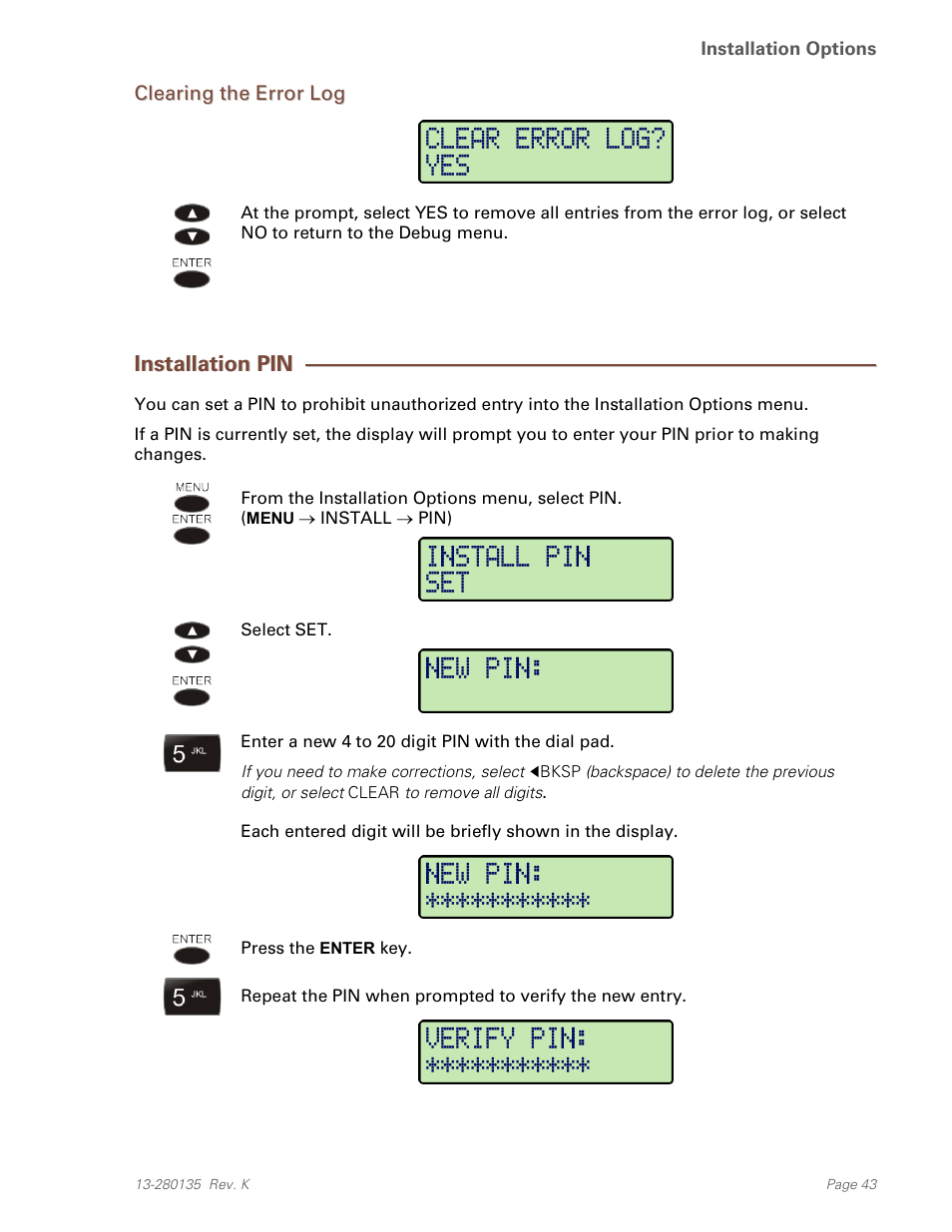 Clearing the error log, Installation pin | Teo IP Phone 4101 Installation User Manual | Page 43 / 72