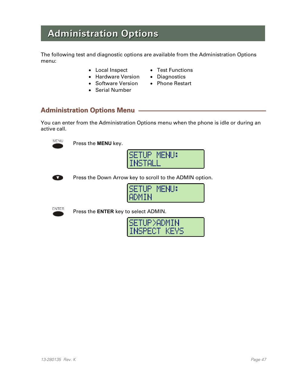 Administration options, Administration options menu | Teo IP Phone 4101 Installation User Manual | Page 47 / 72