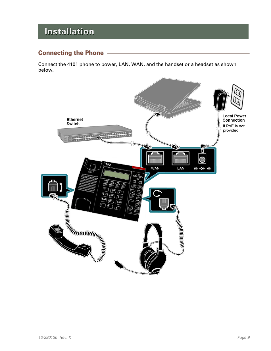 Installation, Connecting the phone | Teo IP Phone 4101 Installation User Manual | Page 9 / 72