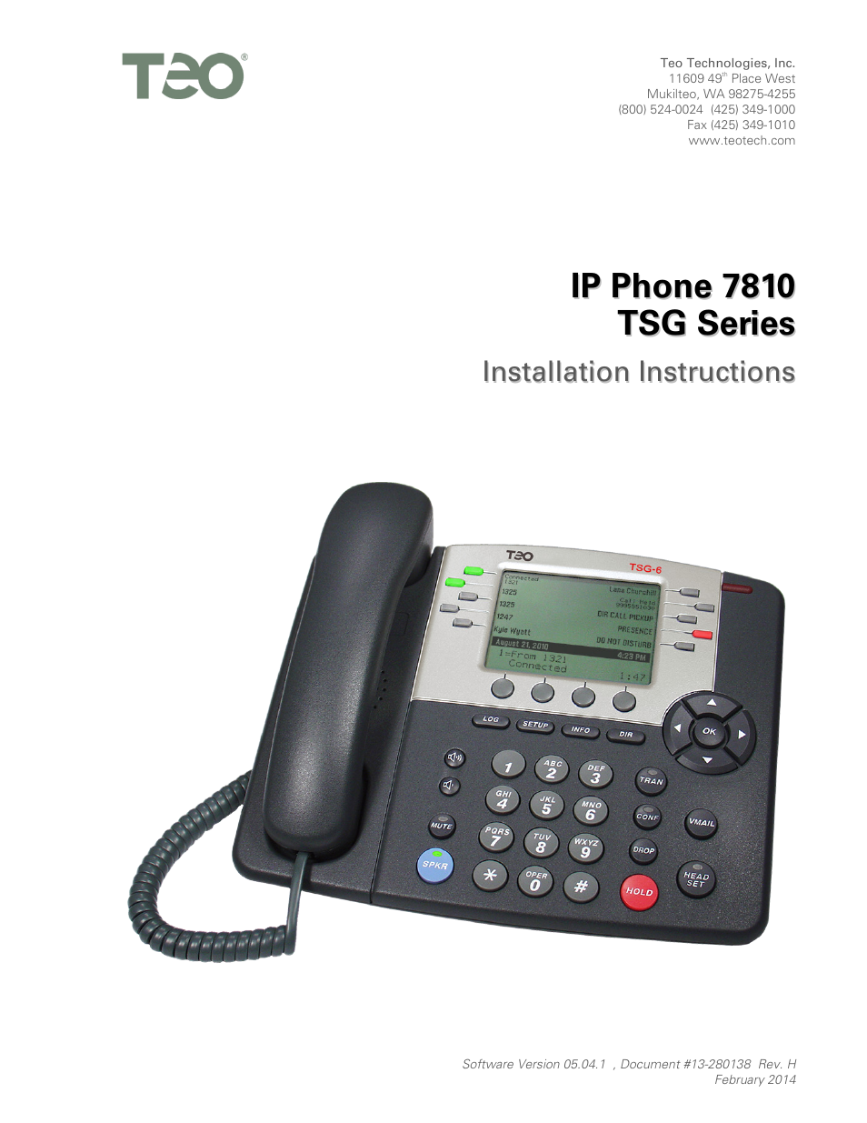 Teo IP Phone 7810-TSG Installation User Manual | 84 pages