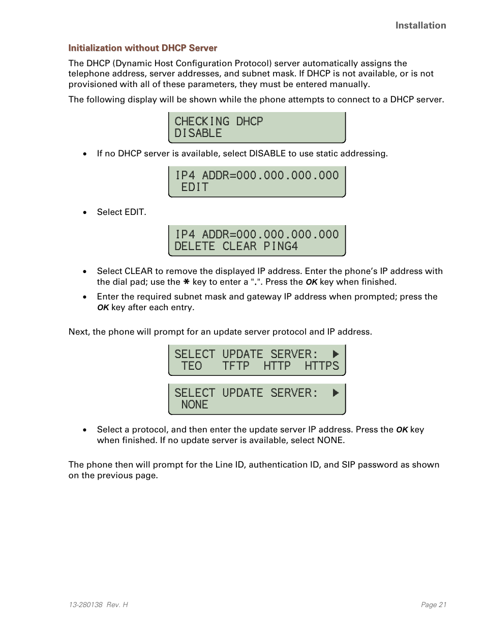 Initialization without dhcp server | Teo IP Phone 7810-TSG Installation User Manual | Page 21 / 84
