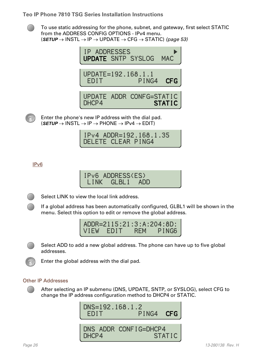 Ipv6, Other ip addresses | Teo IP Phone 7810-TSG Installation User Manual | Page 26 / 84