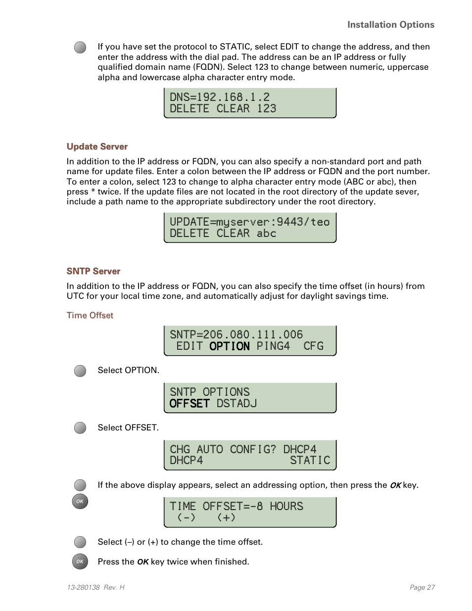Update server, Sntp server, Time offset | Teo IP Phone 7810-TSG Installation User Manual | Page 27 / 84