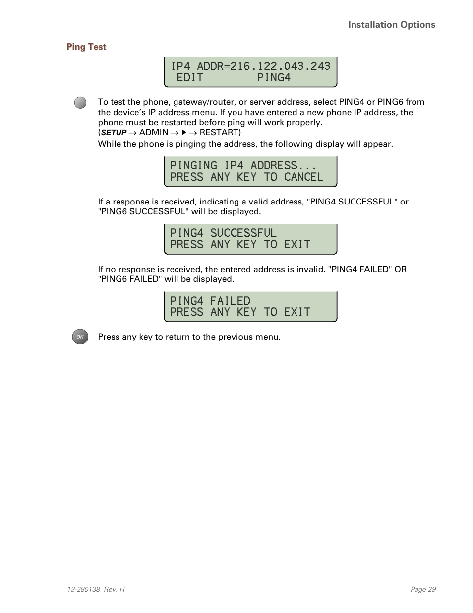 Ping test | Teo IP Phone 7810-TSG Installation User Manual | Page 29 / 84