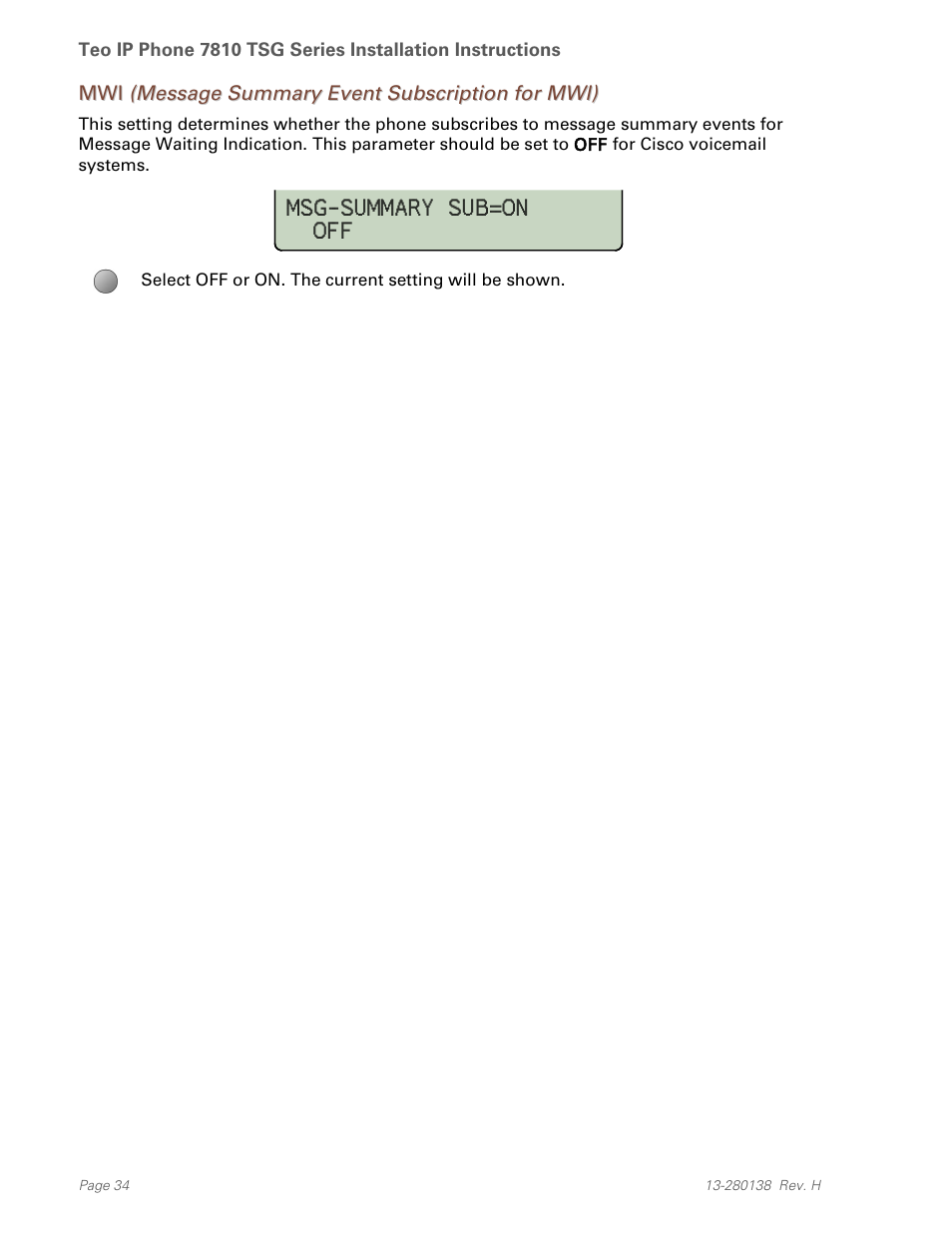 Mwi (message summary event subscription for mwi) | Teo IP Phone 7810-TSG Installation User Manual | Page 34 / 84