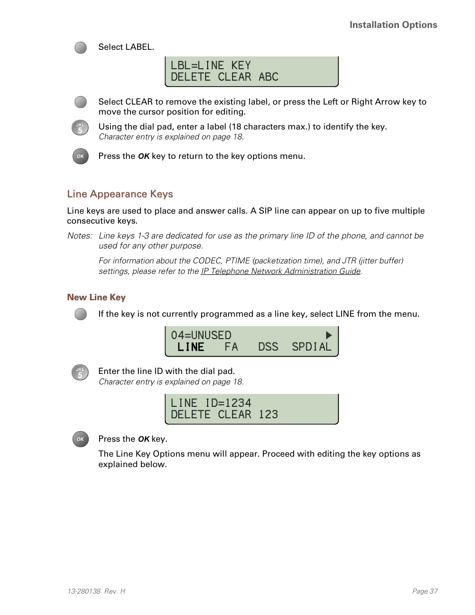 Line appearance keys, New line key | Teo IP Phone 7810-TSG Installation User Manual | Page 37 / 84