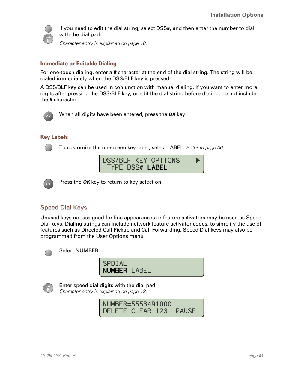 Immediate or editable dialing, Key labels, Speed dial keys | Teo IP Phone 7810-TSG Installation User Manual | Page 41 / 84
